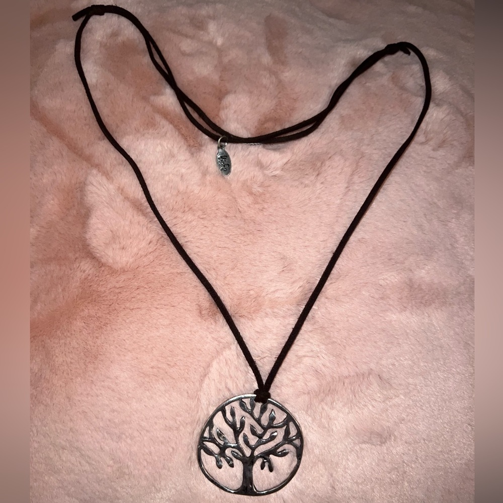 NWOT tree necklace on vegan leather strap